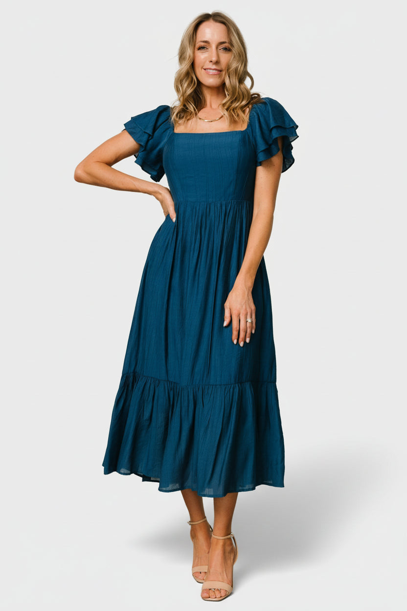 Buttercup Smocked Midi Dress - Deep Blue
