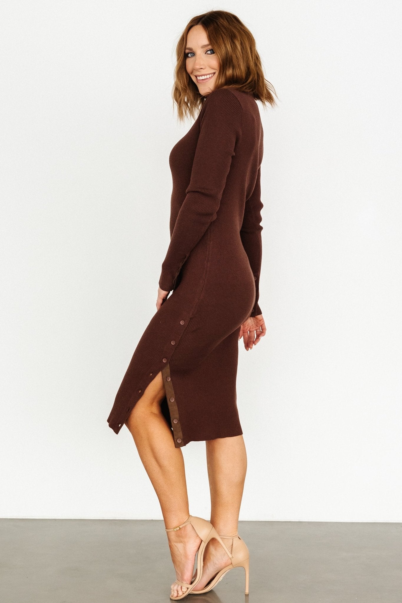 Caldwell Ribbed Turtleneck Midi Dress | Brown - Baltic Born