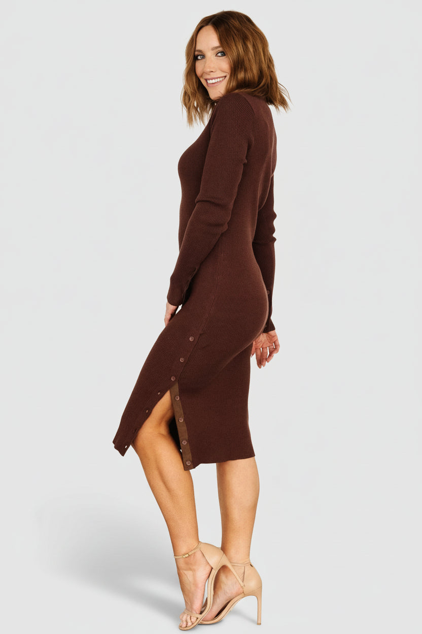 Caldwell Ribbed Turtleneck Midi Dress | Brown