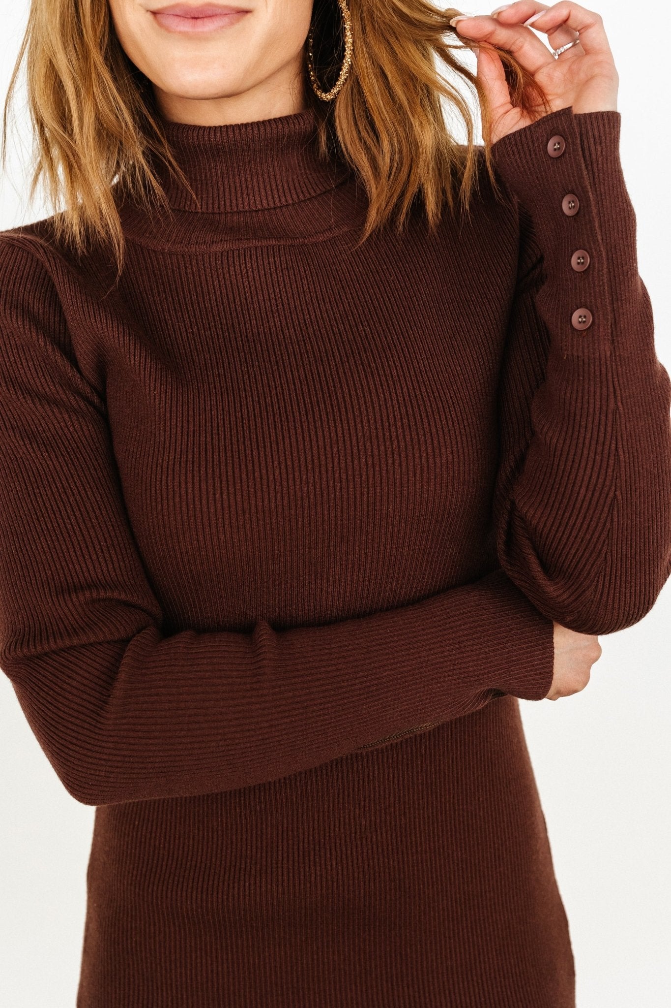 Caldwell Ribbed Turtleneck Midi Dress | Brown