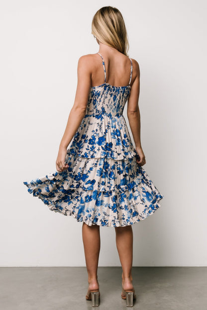 Calina Midi Dress | Ivory + Blue Floral - Baltic Born