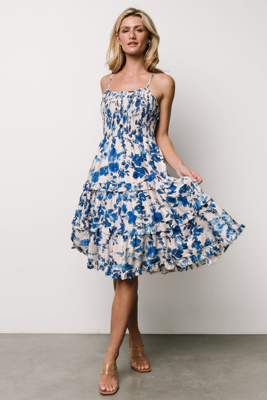 Calina Midi Dress | Ivory + Blue Floral - Baltic Born