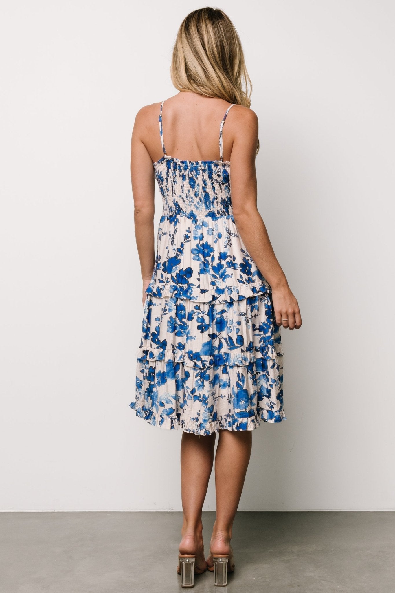 Calina Midi Dress | Ivory + Blue Floral - Baltic Born