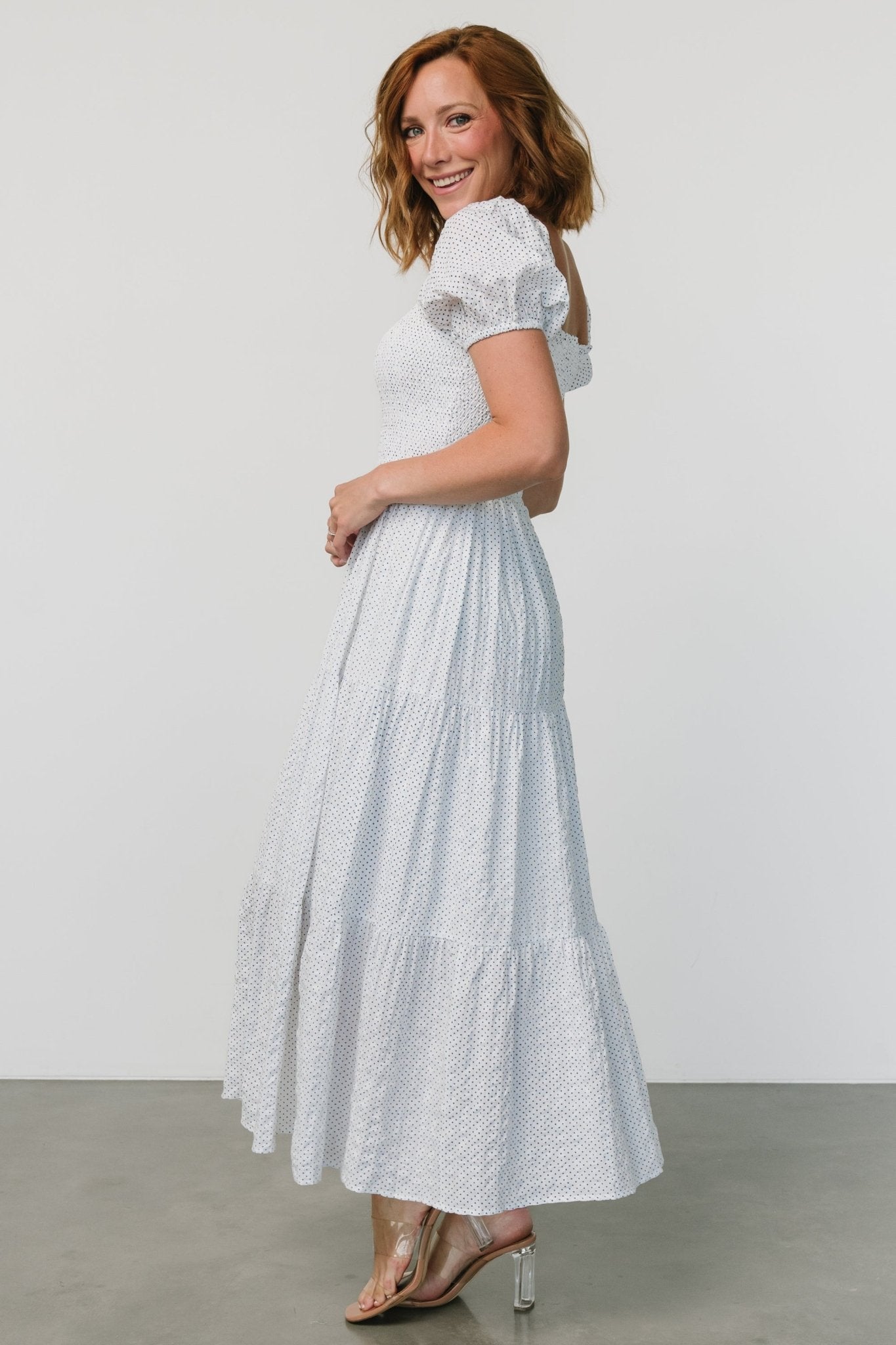 Calliope Smocked Maxi Dress | White Print - Baltic Born