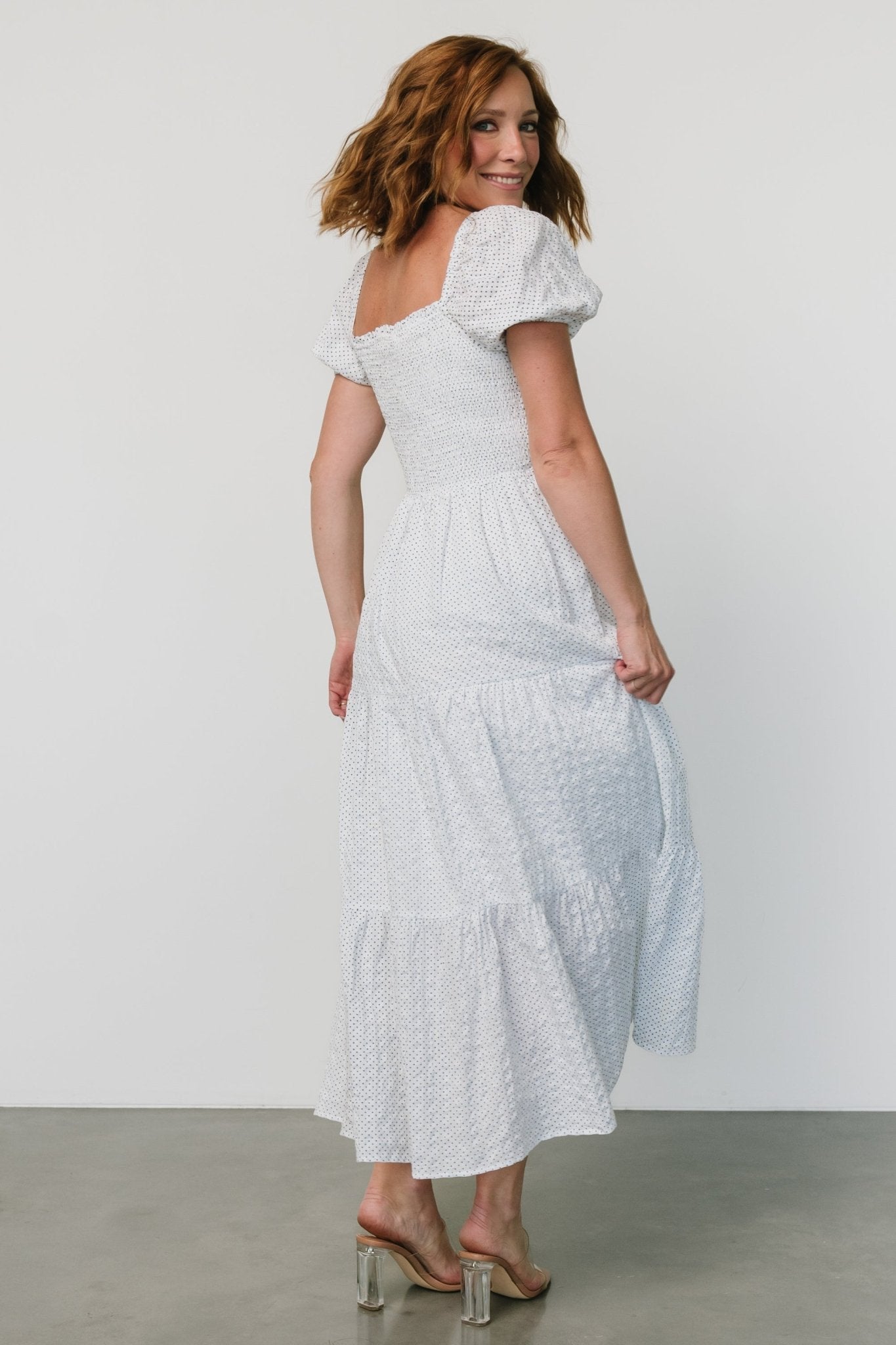 Calliope Smocked Maxi Dress | White Print - Baltic Born