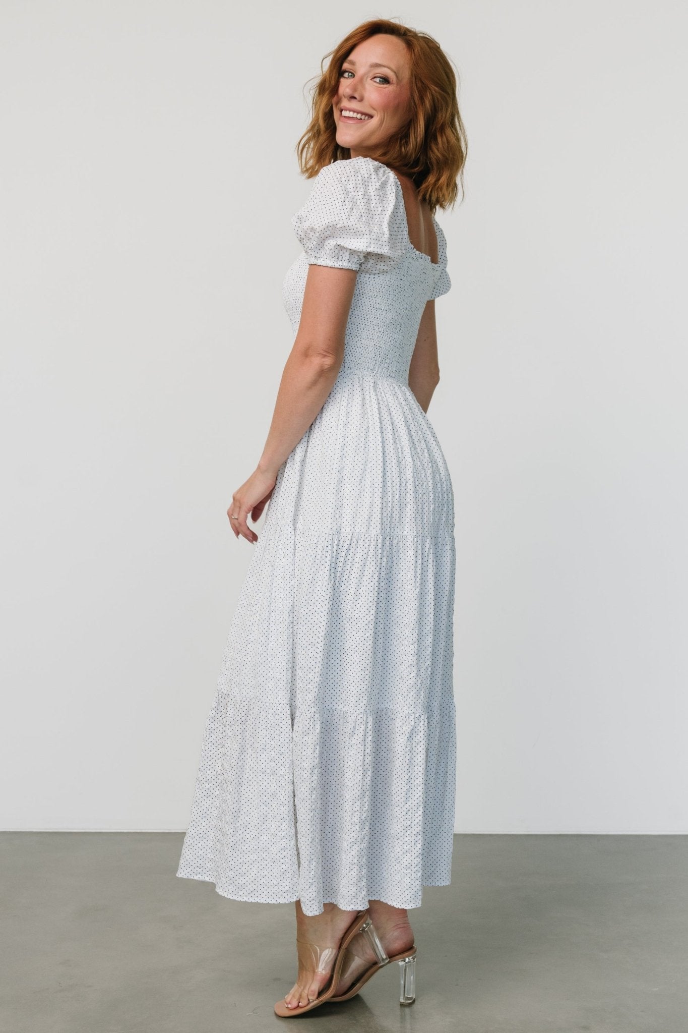 Calliope Smocked Maxi Dress | White Print - Baltic Born