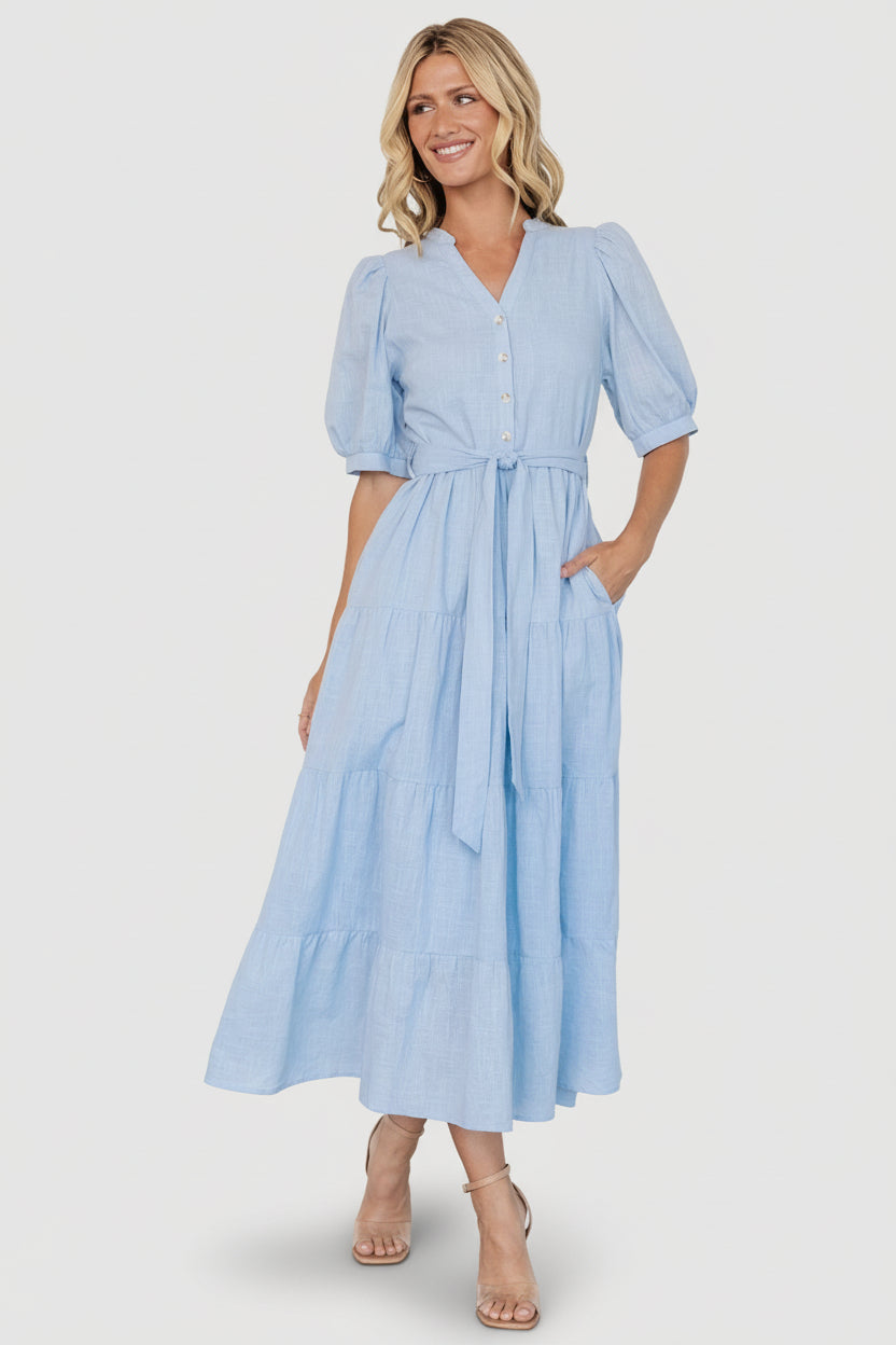 Beaufort Maxi Dress in Blue Camellia Print