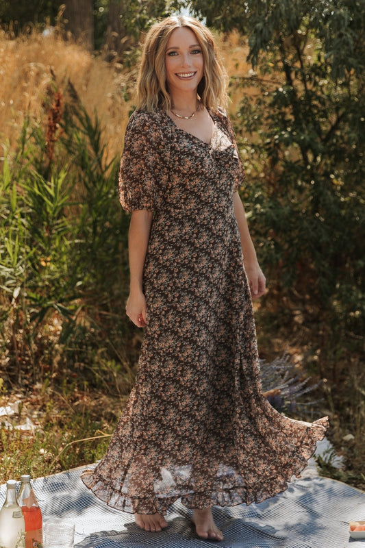 Camryn Maxi Dress | Brown Floral - Baltic Born