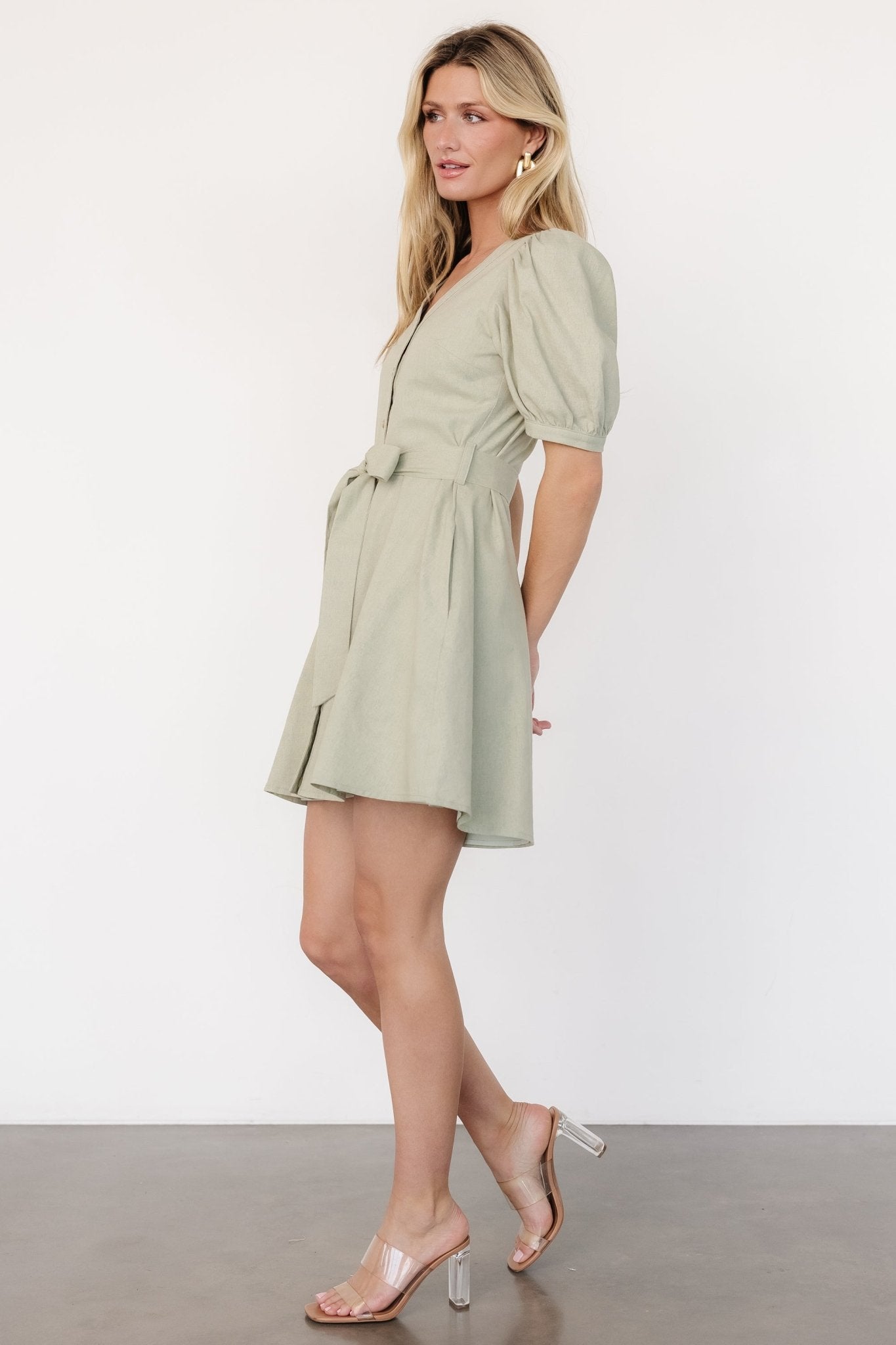 Candice Button Up Mini Dress | Sage - Baltic Born