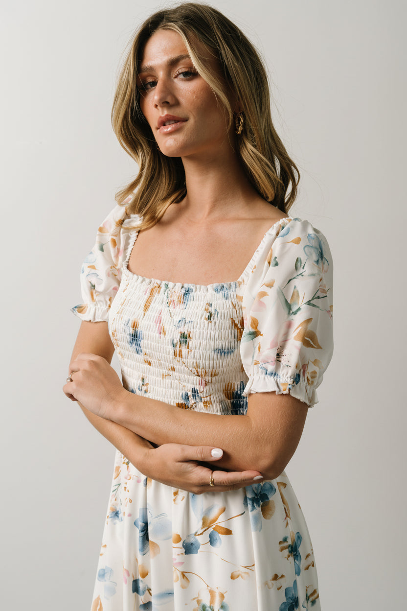 Capri Smocked Maxi Dress | White Multi Print