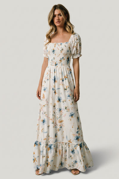 Baltic Born Womens Capri Smocked Maxi Dress | White Multi Print