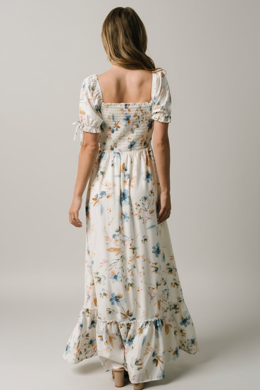 Capri Smocked Maxi Dress | White Multi Print