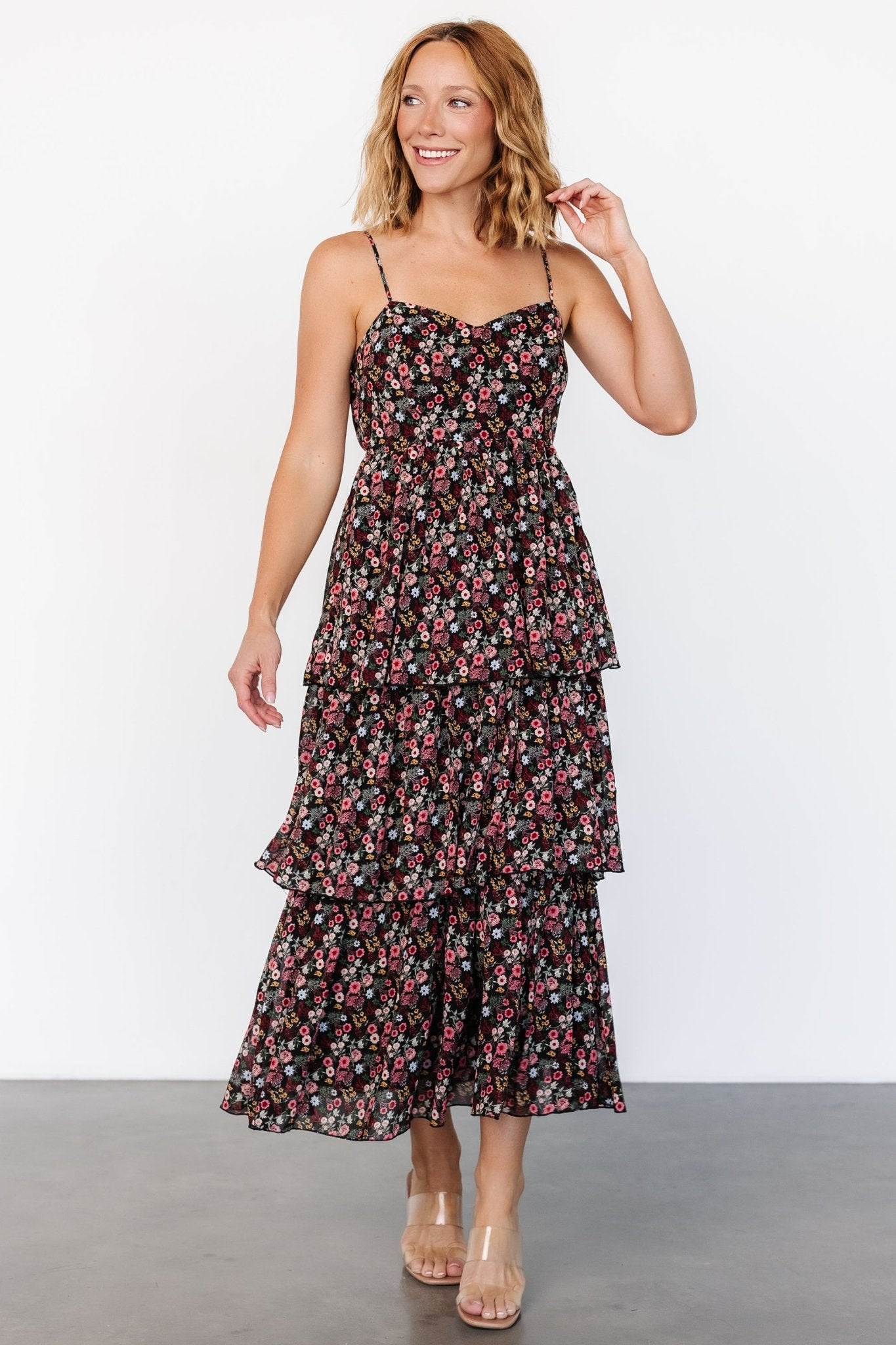 Caprice Tiered Dress | Black Floral - Baltic Born