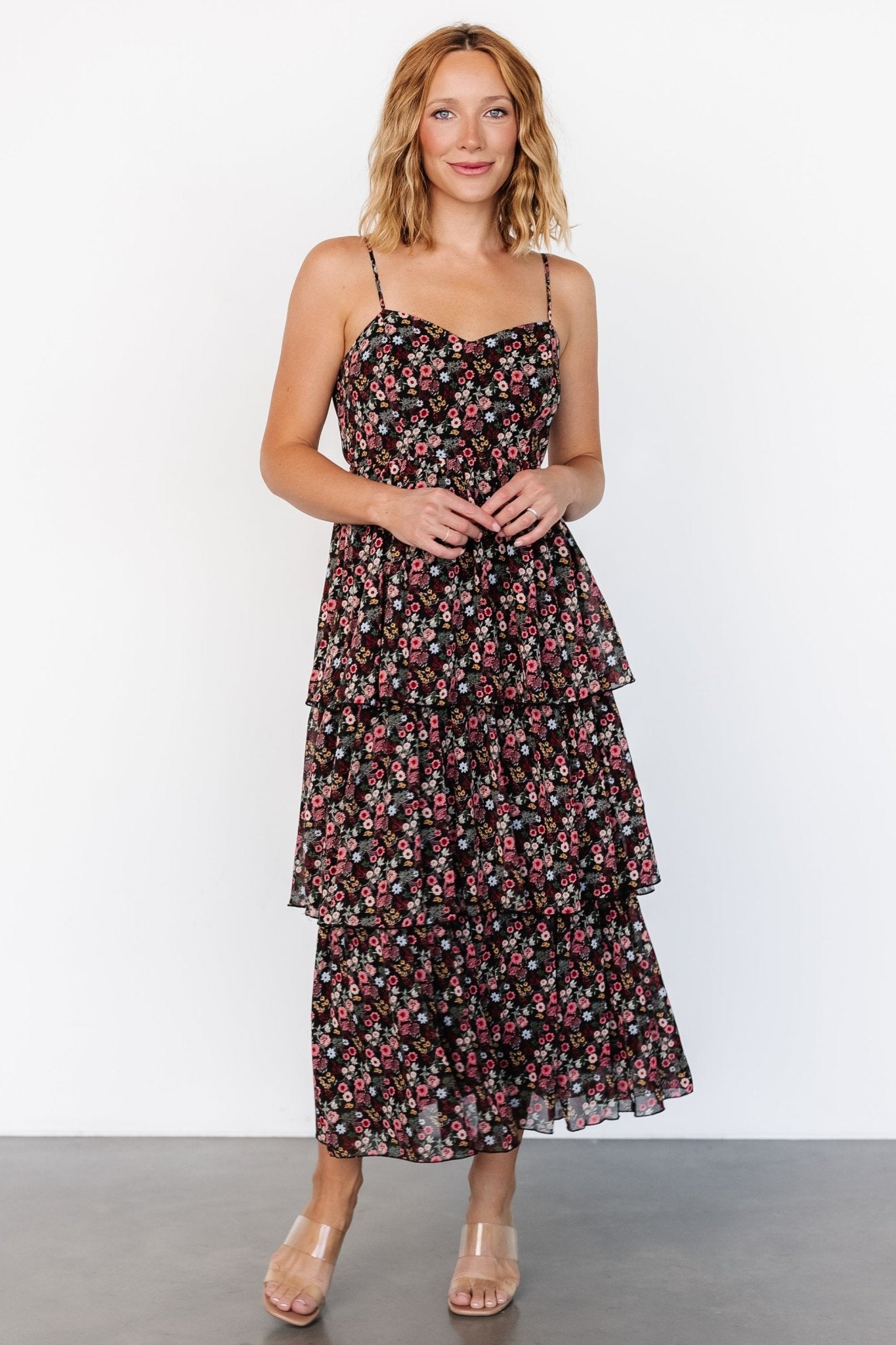 Caprice Tiered Dress | Black Floral - Baltic Born