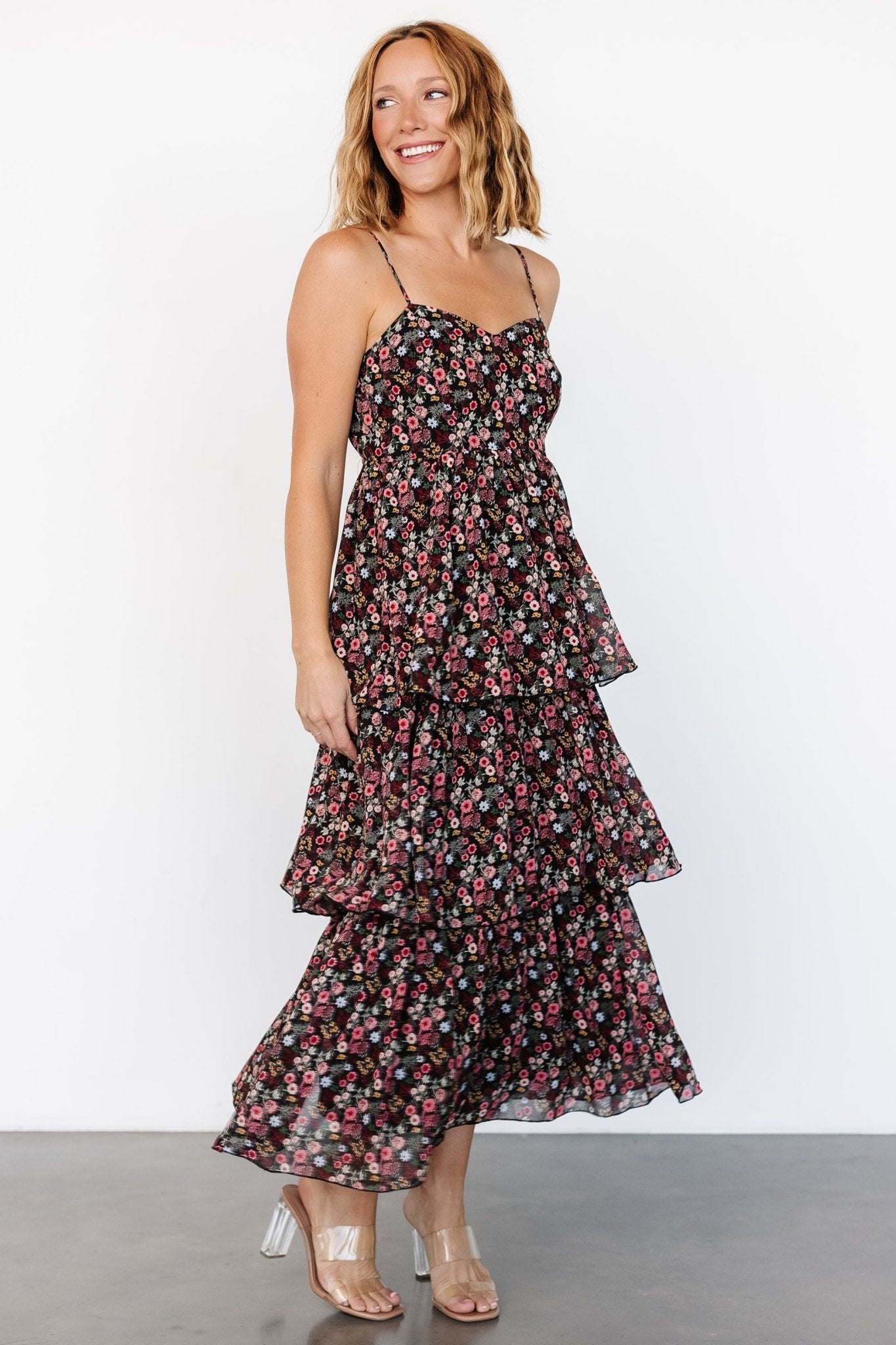 Caprice Tiered Dress | Black Floral - Baltic Born