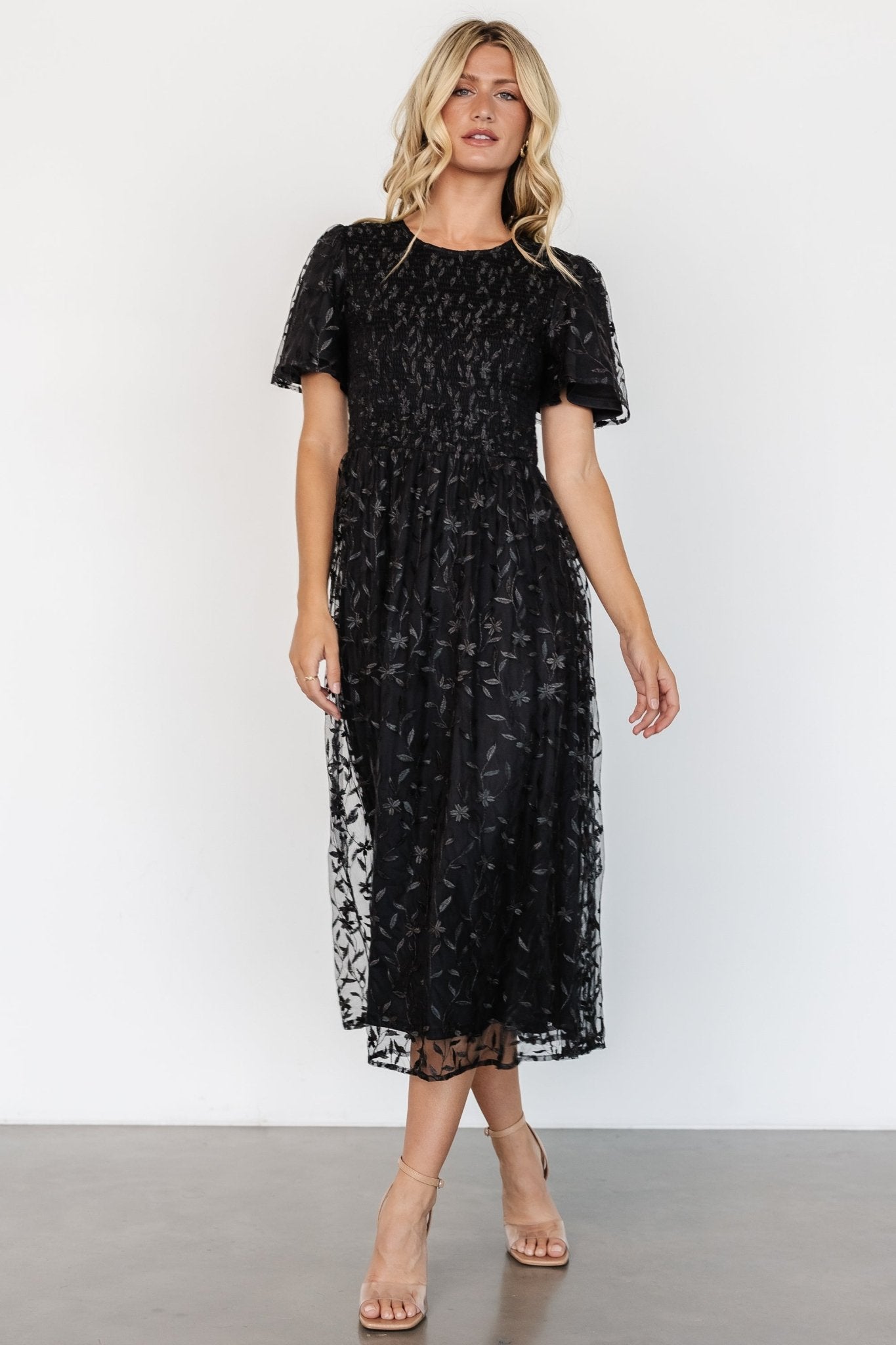 Cara Embroidered Midi Dress | Black - Baltic Born