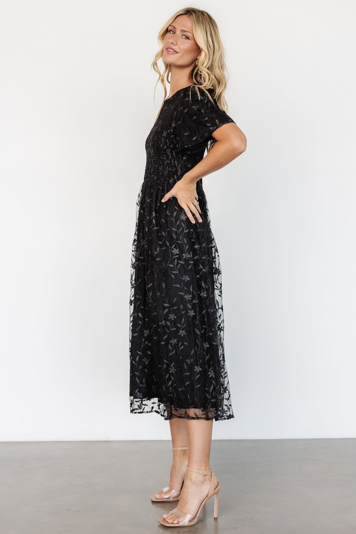 Cara Embroidered Midi Dress | Black - Baltic Born