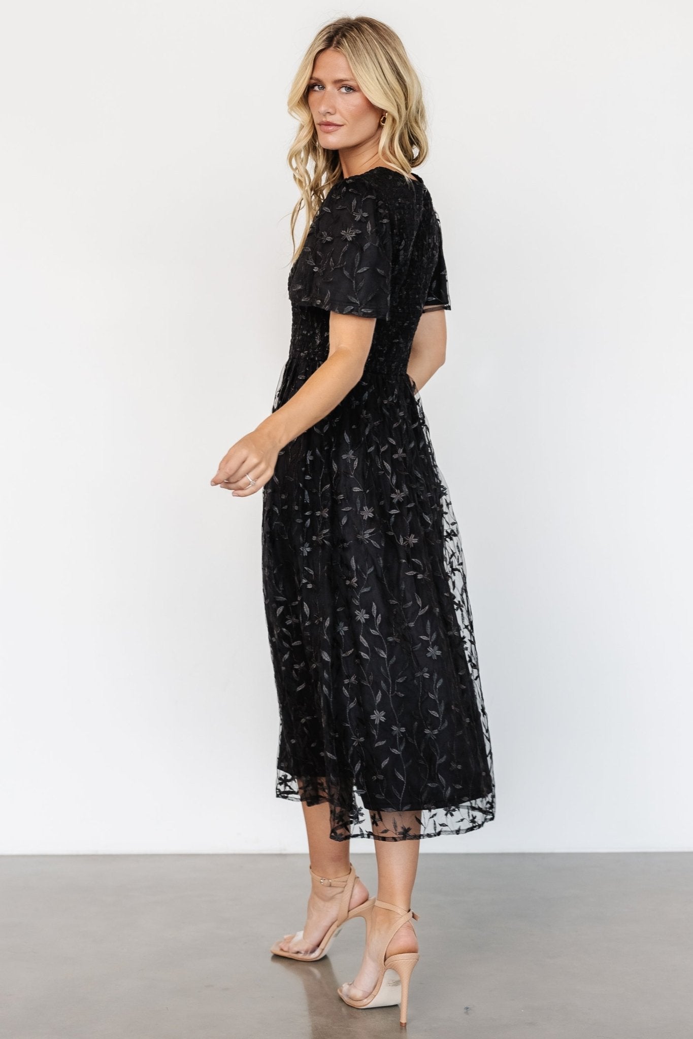 Cara Embroidered Midi Dress | Black - Baltic Born