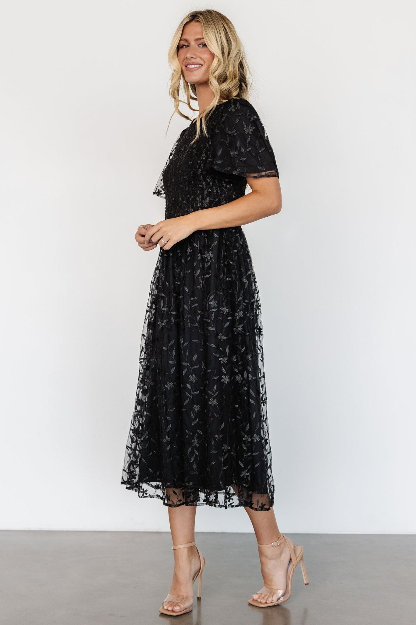 Cara Embroidered Midi Dress | Black - Baltic Born