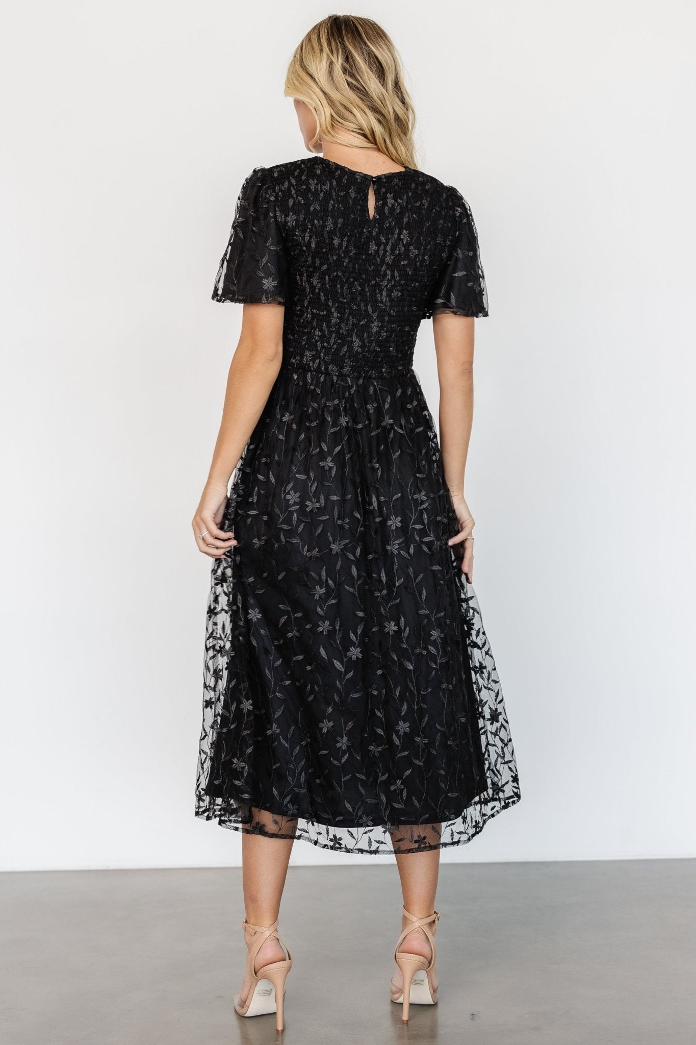 Cara Embroidered Midi Dress | Black - Baltic Born