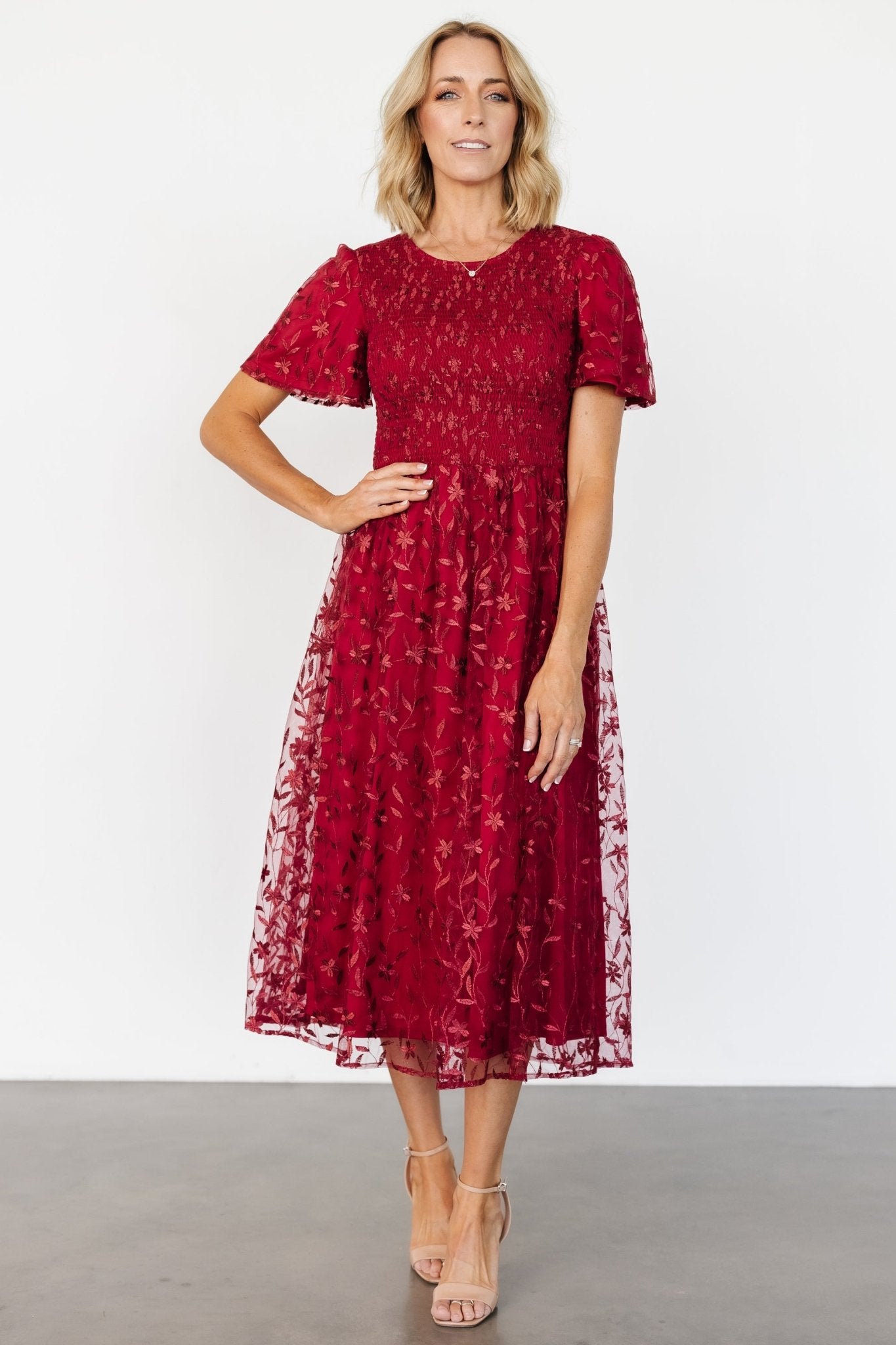 Cara Embroidered Midi Dress | Ruby - Baltic Born