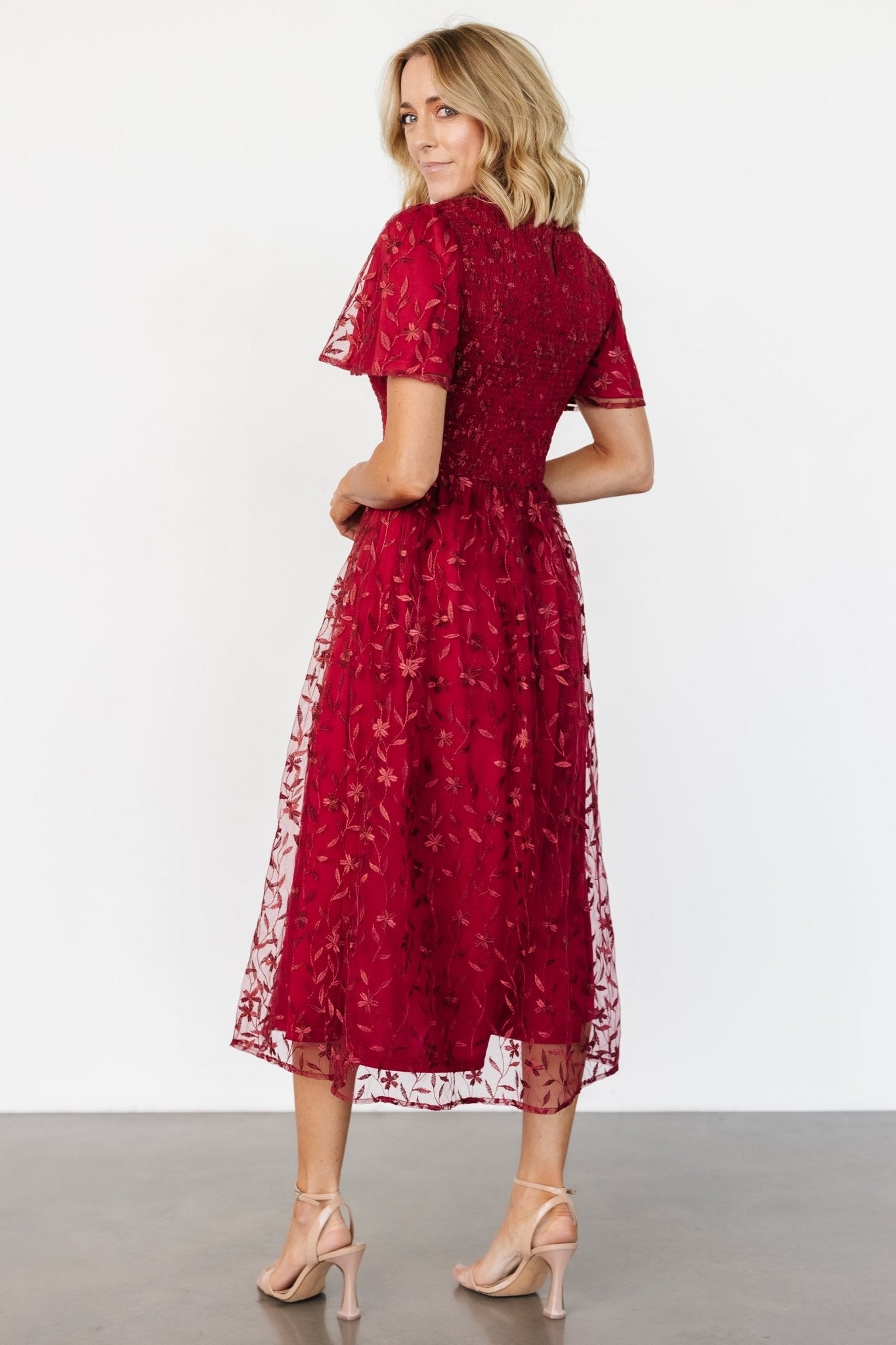 Cara Embroidered Midi Dress | Ruby - Baltic Born