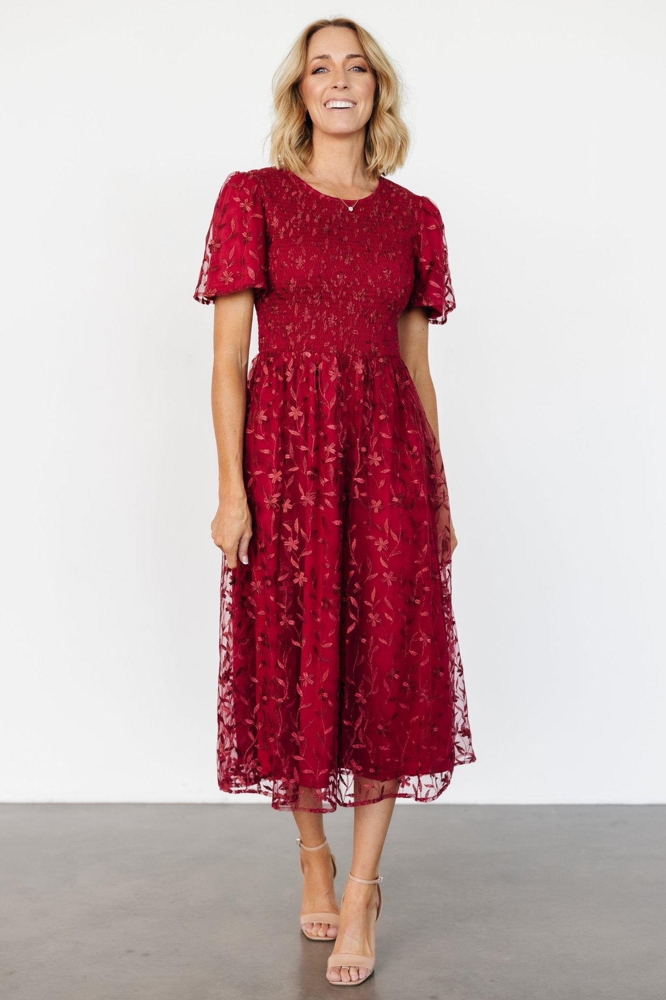 Cara Embroidered Midi Dress | Ruby - Baltic Born