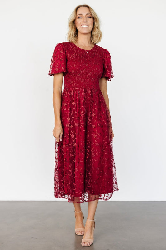 Cara Embroidered Midi Dress | Ruby - Baltic Born