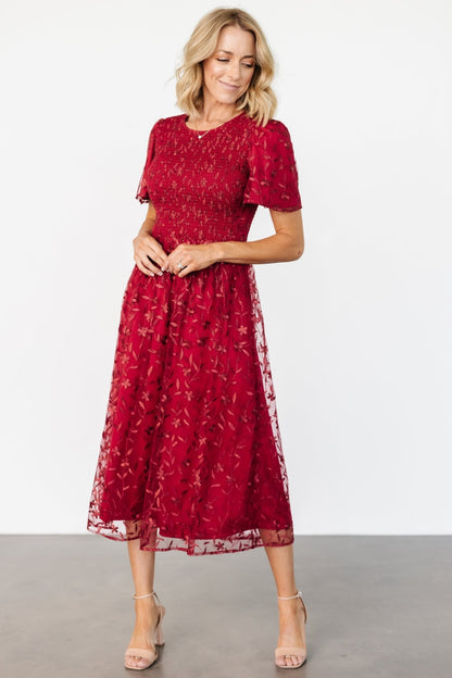 Cara Embroidered Midi Dress | Ruby - Baltic Born