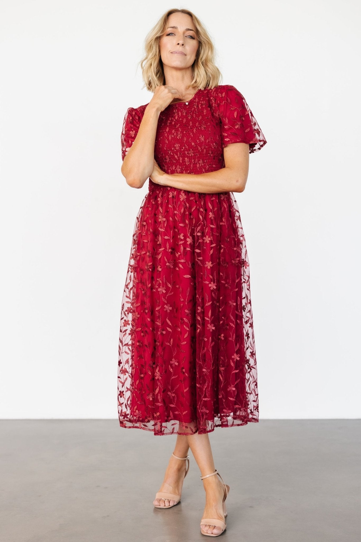 Cara Embroidered Midi Dress | Ruby - Baltic Born