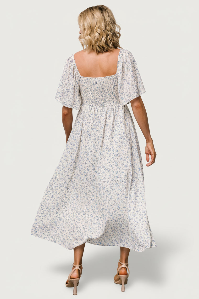 Carah Tie Dress | Off White + Blue Floral