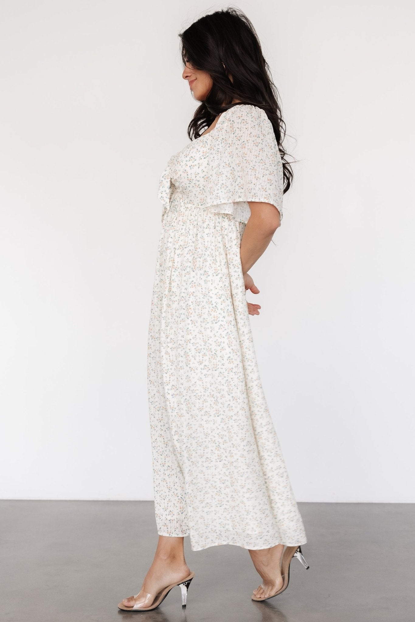 Carah Tie Dress | Off White + Gold Floral - Baltic Born