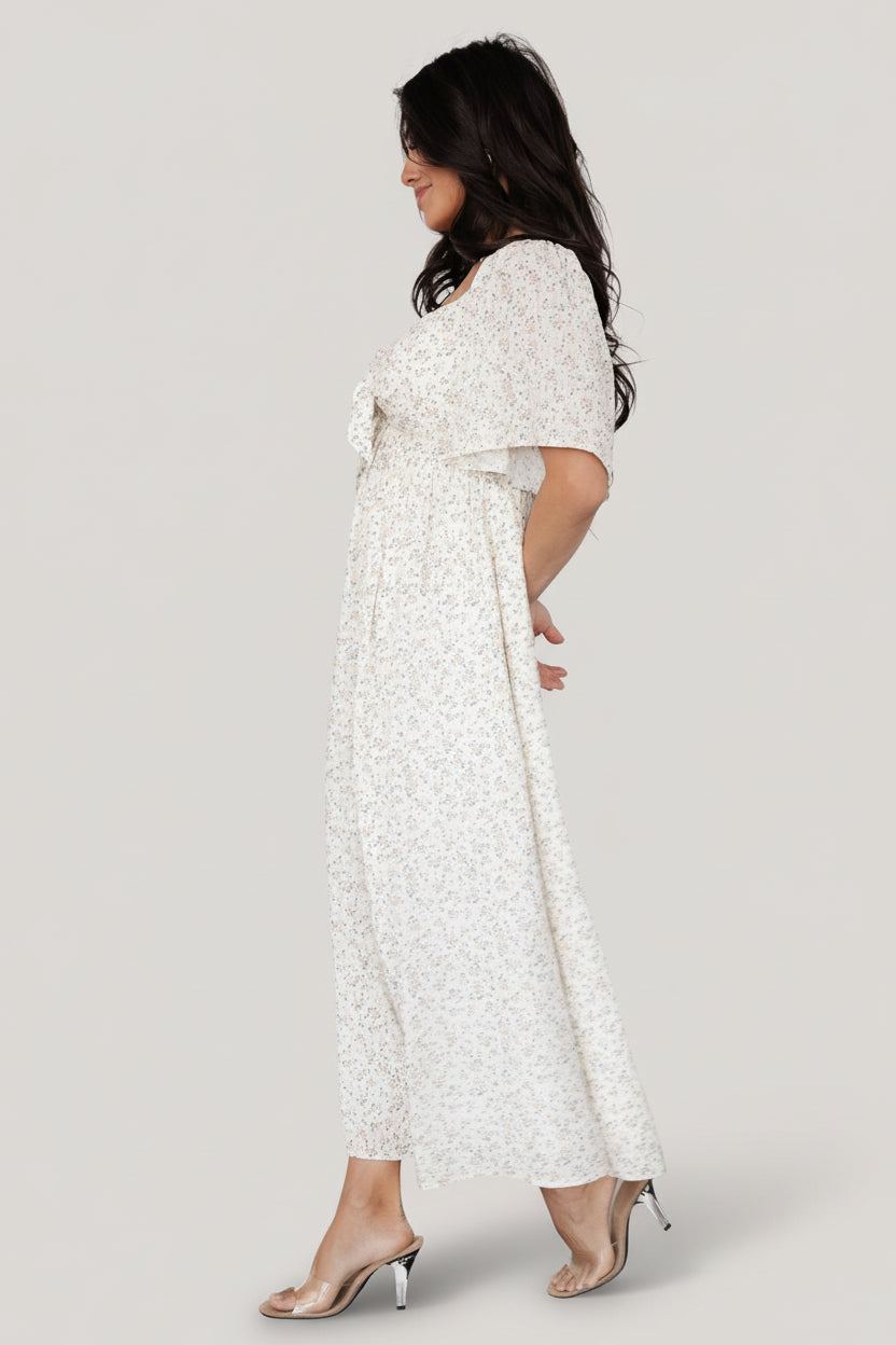 Baltic Born Womens Carah Tie Dress | Off White + Gold Floral