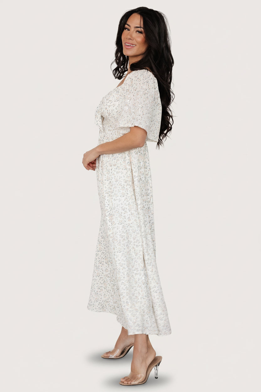 Carah Tie Dress | Off White + Gold Floral