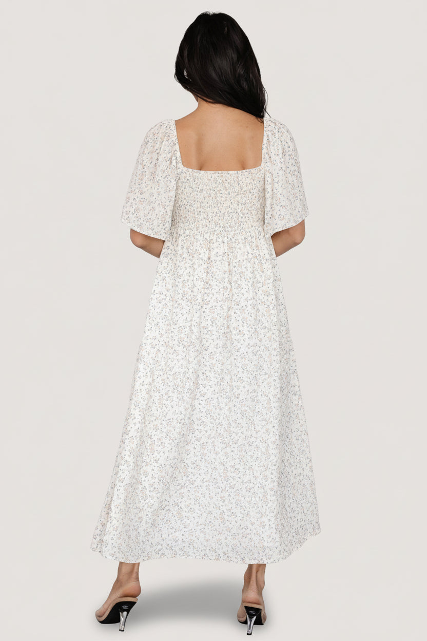 Baltic Born Womens Carah Tie Dress | Off White + Gold Floral