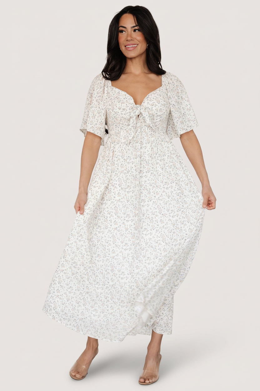 Baltic Born Womens Carah Tie Dress | Off White + Gold Floral | Size: Small