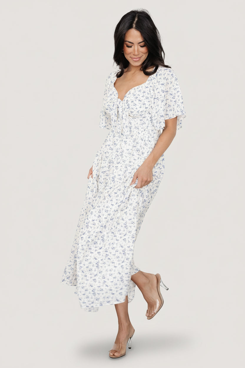 Carah Tie Dress | Off White + Lavender Floral