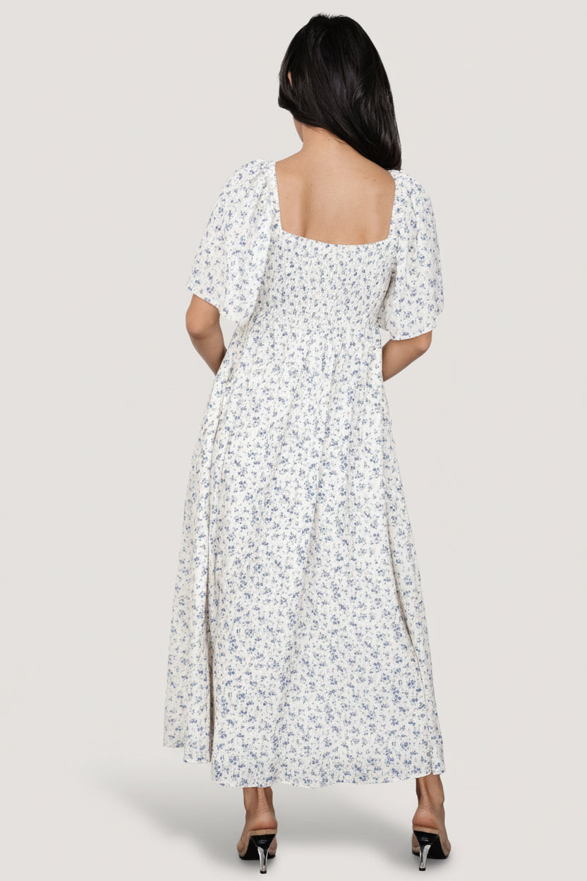 Carah Tie Dress | Off White + Lavender Floral