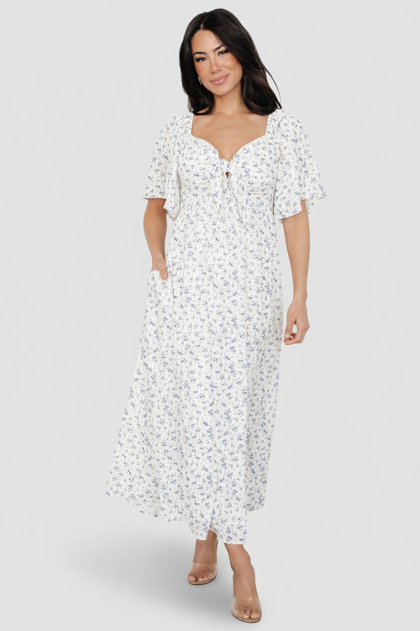 Carah Tie Dress | Off White + Lavender Floral
