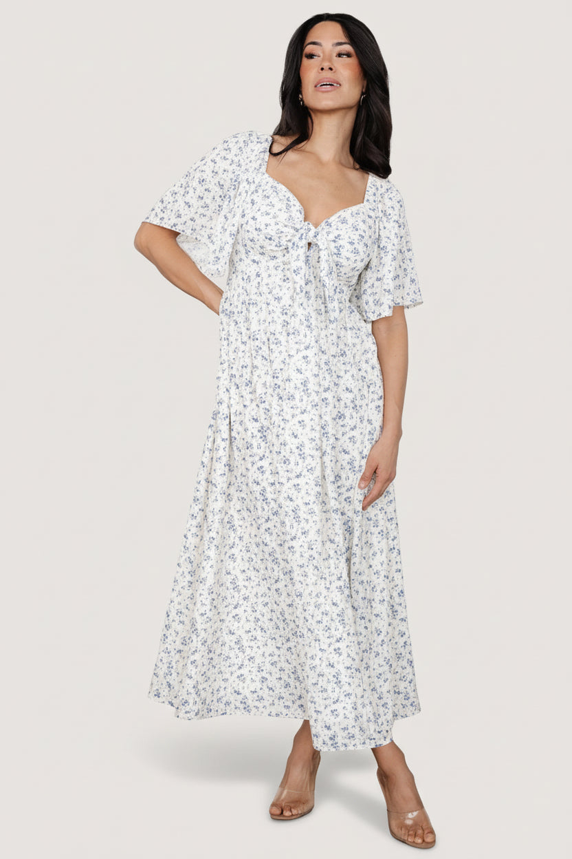 Carah Tie Dress | Off White + Lavender Floral