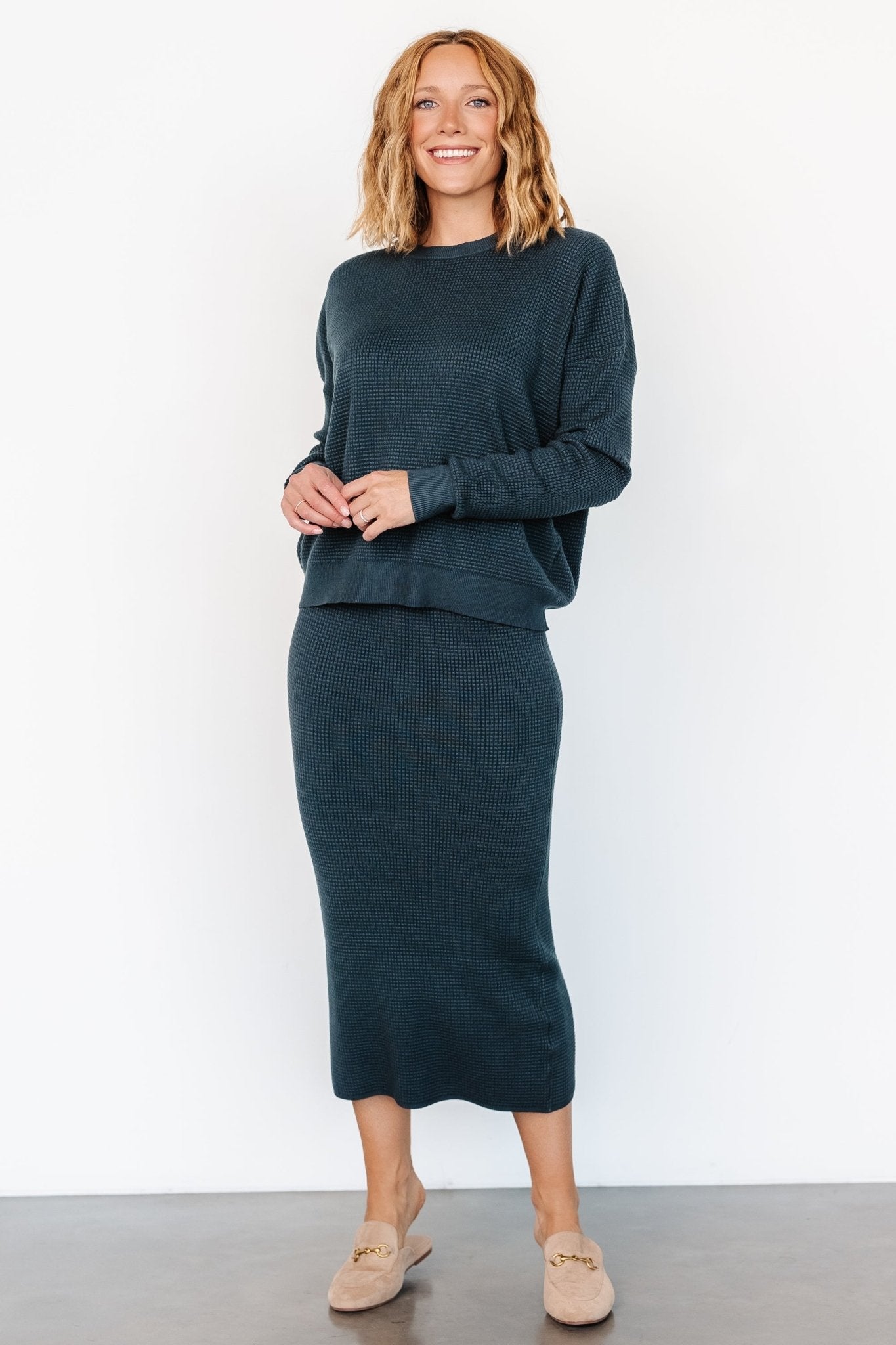 Carey Waffle Midi Skirt | Midnight Blue - Baltic Born