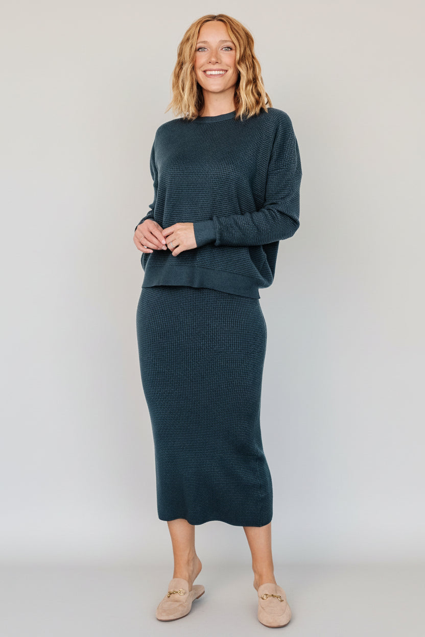 Carey Waffle Midi Skirt | Midnight Blue