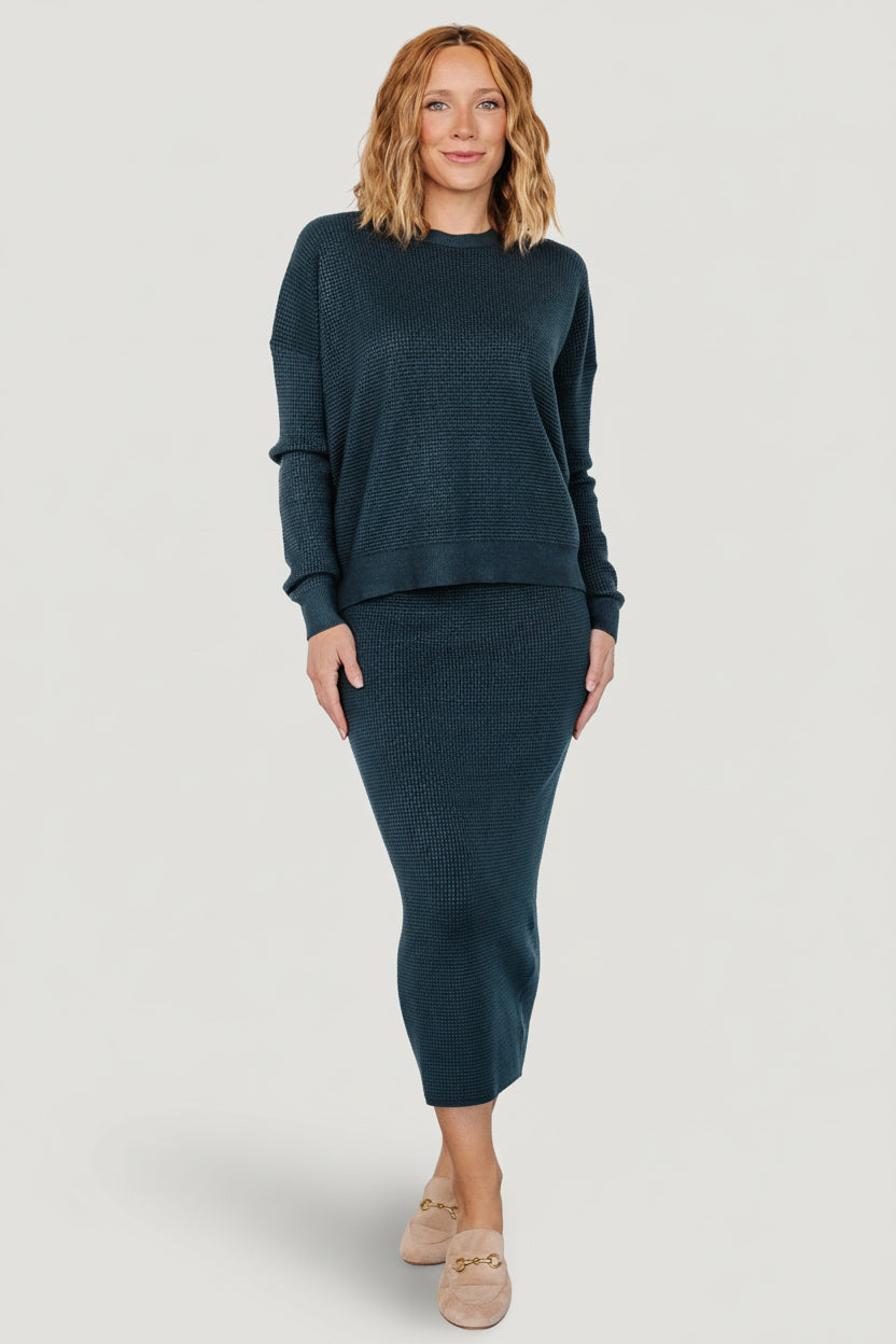 Carey Waffle Midi Skirt | Midnight Blue