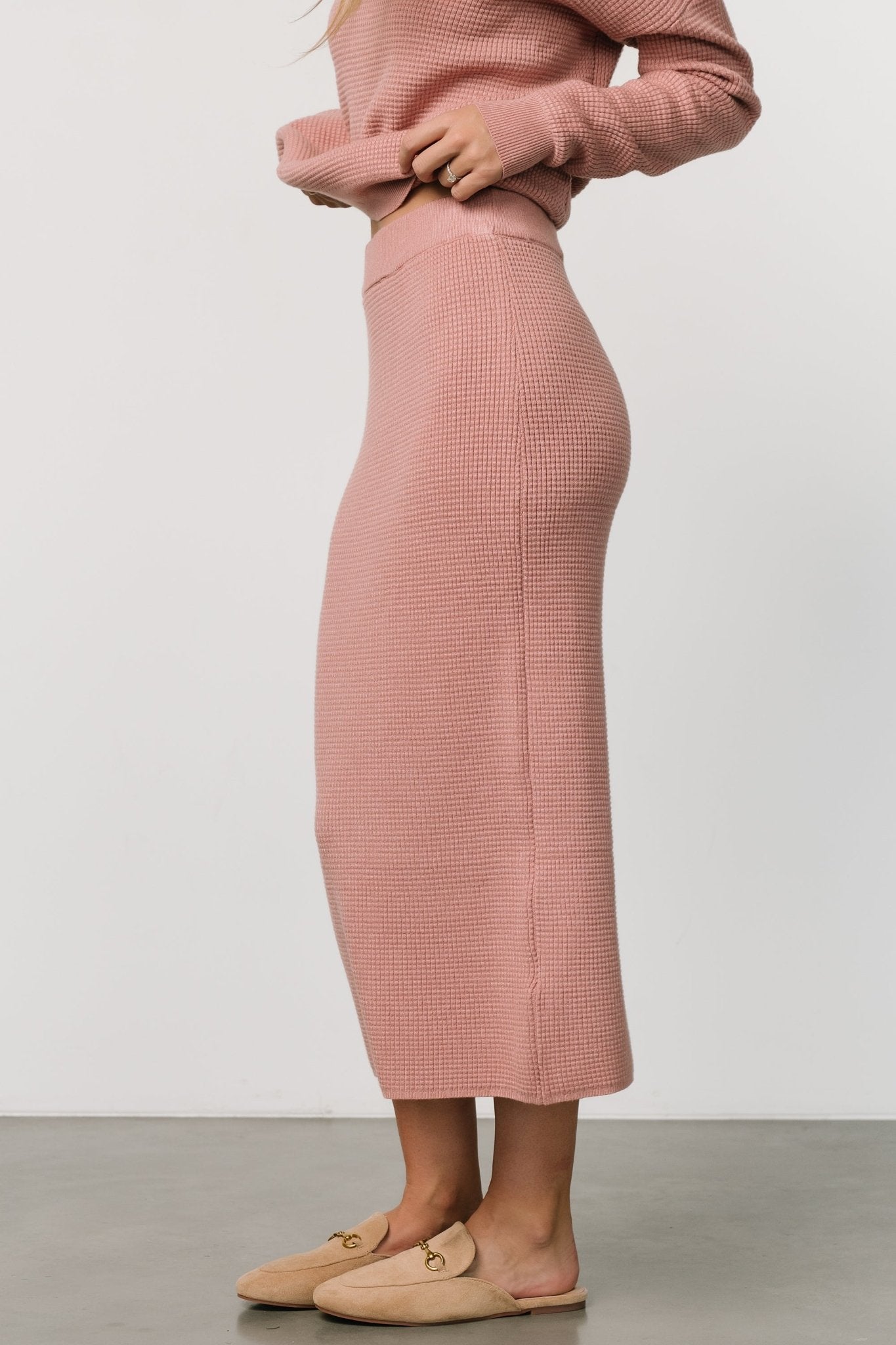 Carey Waffle Midi Skirt | Rose - Baltic Born