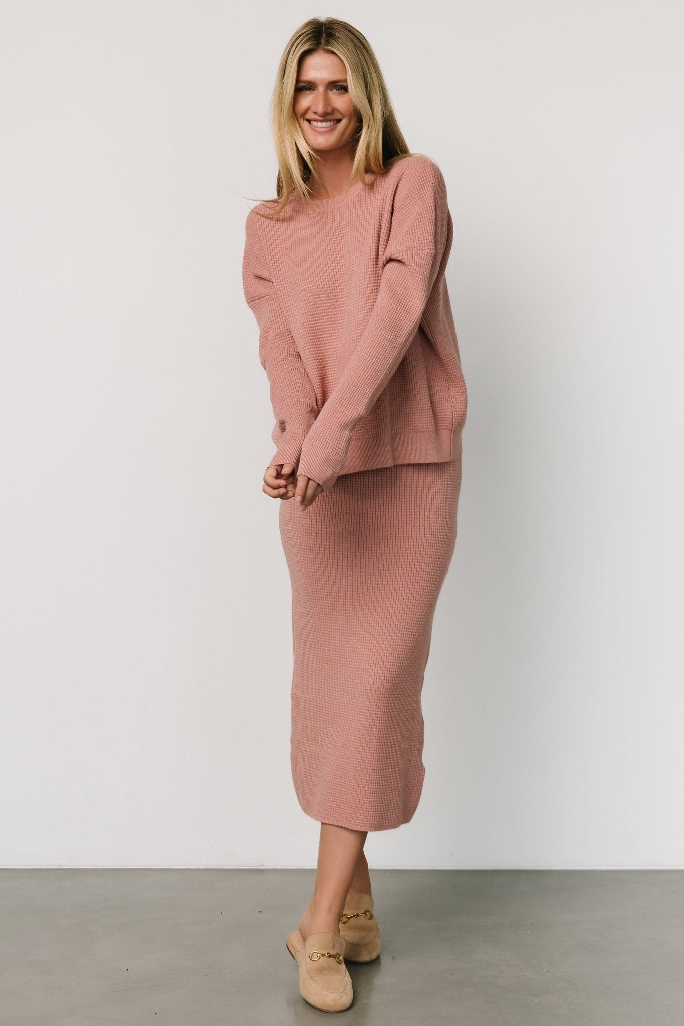 Carey Waffle Midi Skirt | Rose - Baltic Born