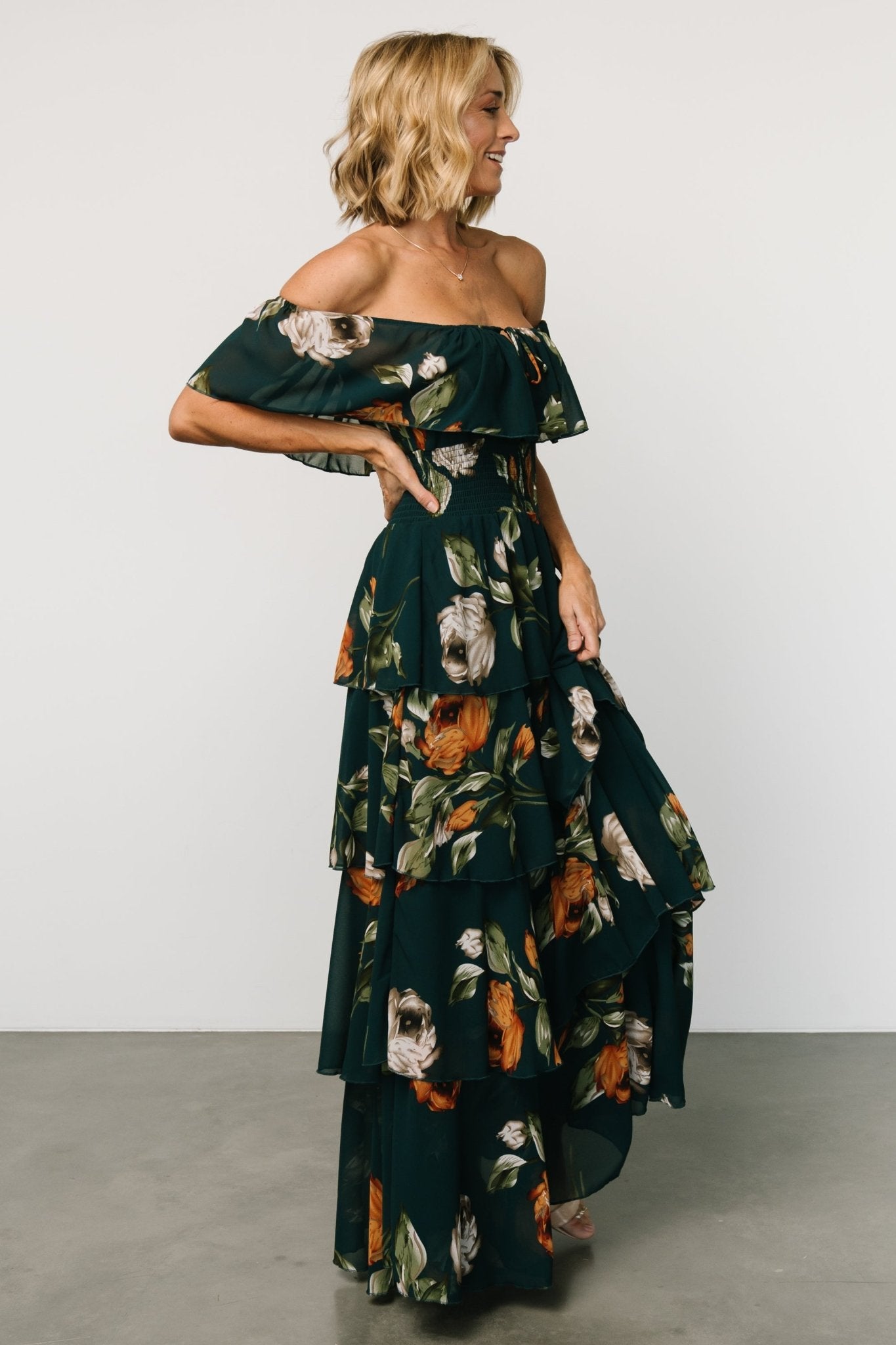 Carina Off Shoulder Maxi Dress | Deep Topaz Floral - Baltic Born