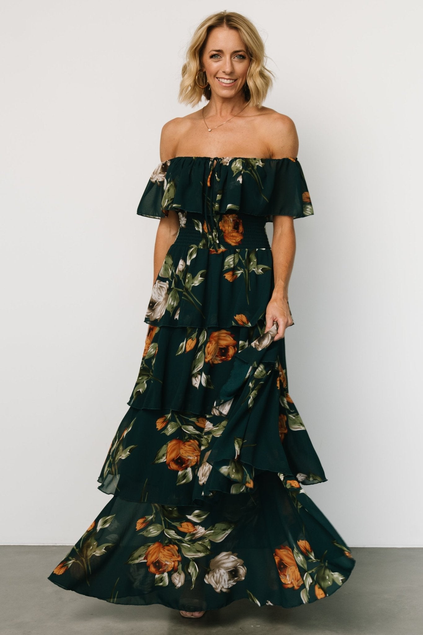 Carina Off Shoulder Maxi Dress | Deep Topaz Floral - Baltic Born