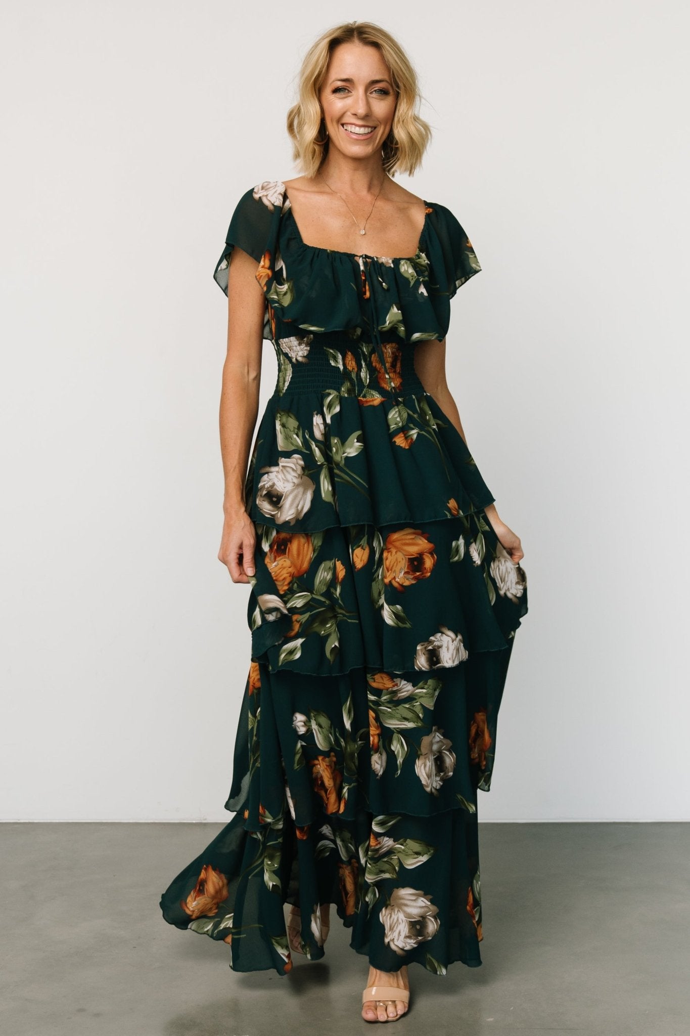 Carina Off Shoulder Maxi Dress | Deep Topaz Floral - Baltic Born