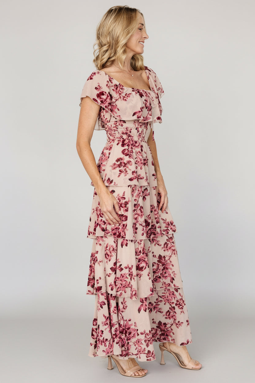 Carina Off Shoulder Maxi Dress | Nude + Rose