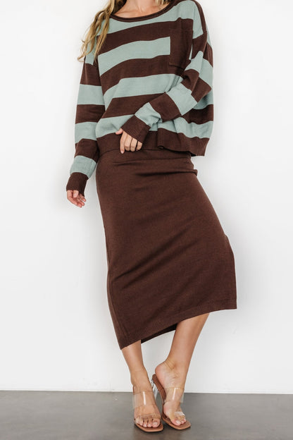 Carlotta Sweater + Skirt Set | Brown + Turquoise - Baltic Born